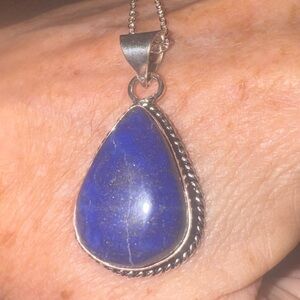 Elegant Blue Lapis Teardrop Pendant Necklace sterling silver pendant/chain 925